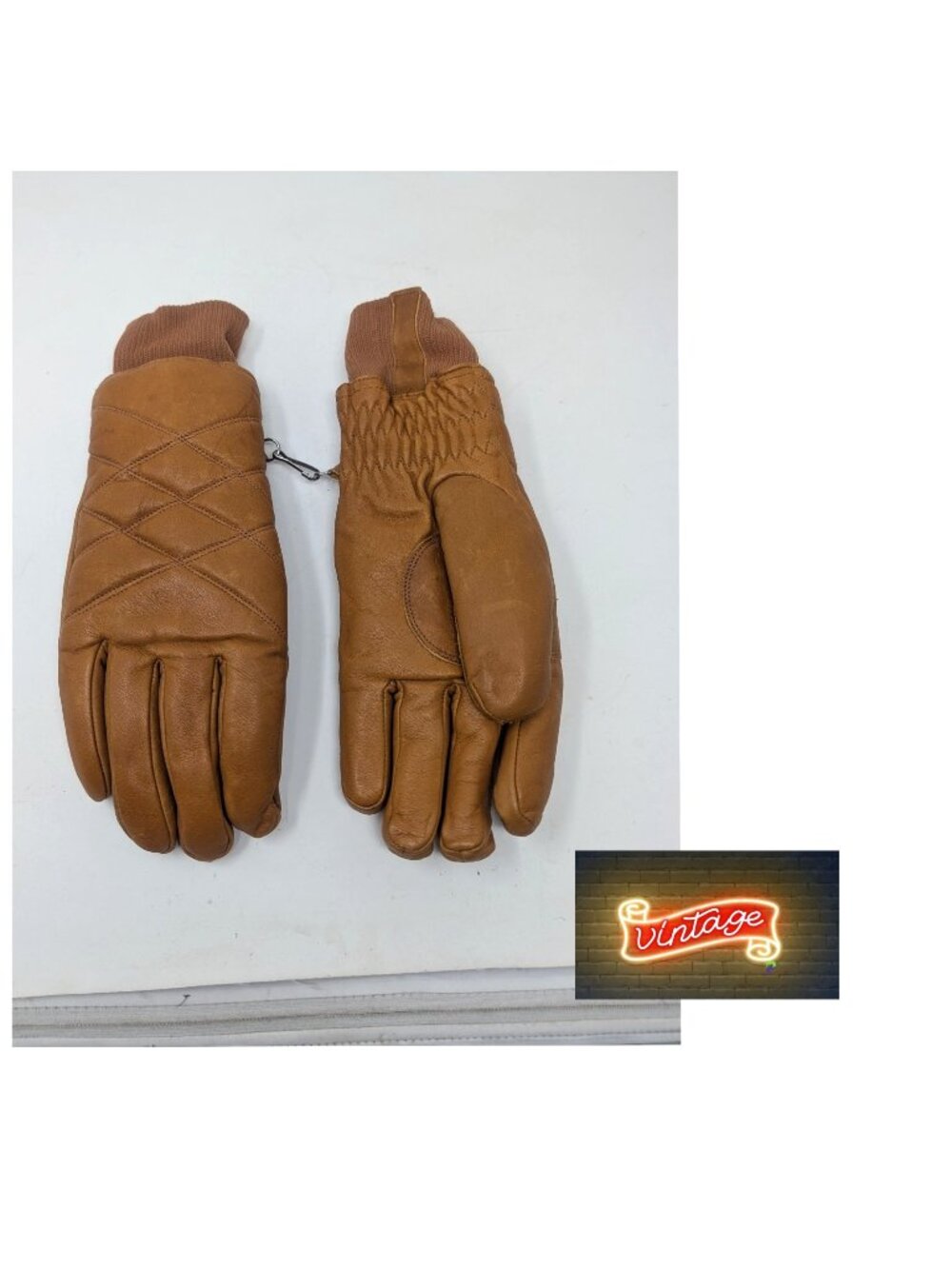 Vintage 80s Tan Quilted Gloves Large  Leather Insulated Wrist